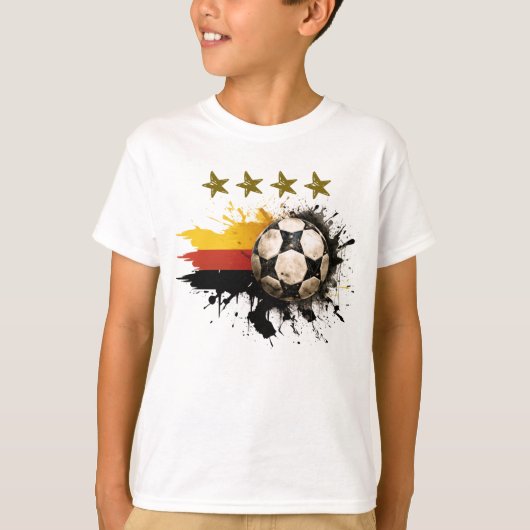 Voetbal met Duitse vlag en vier gouden sterren T-shirt (Voorkant)