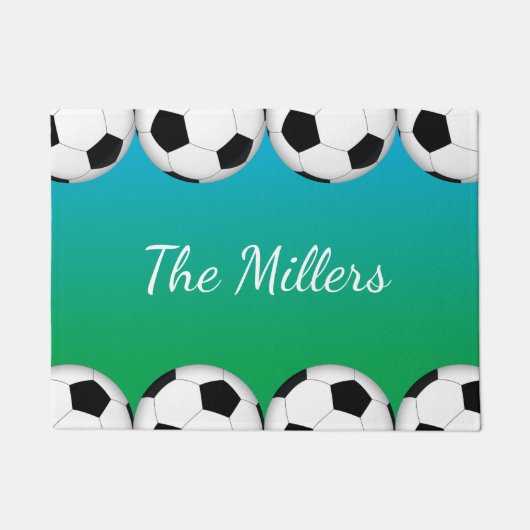 Voetbal met familienaam of monogram deurmat (Voorkant)
