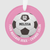 Voetbal met gepersonaliseerd naamnummerbericht  ornament (voorkant)