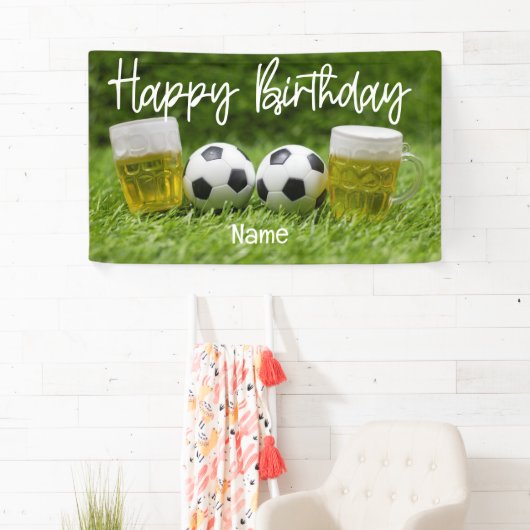 Voetbal met Happy Birthday met bier Spandoek (Insitu)