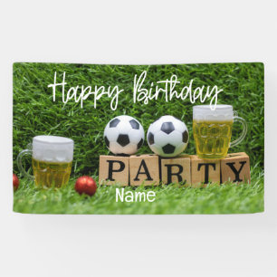 Voetbal met Happy Birthday met bier Spandoek