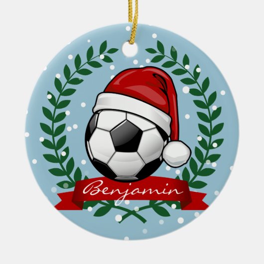voetbal met Kerstmis met kerstmis Keramisch Ornament (Voorkant)
