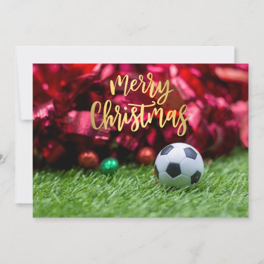 Voetbal met kerstversiering op groen feestdagenkaart (Voorkant)