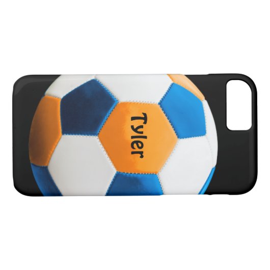 Voetbal met naam, blauw en Sinaasappel, Case-Mate iPhone Case (Achterkant (Horizontaal))