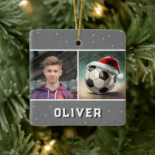Voetbal met Sinterklaas Hoed Sneeuwvlok Foto Keramisch Ornament