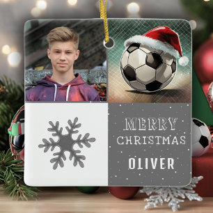 Voetbal met Sinterklaas Hoed Sneeuwvlok Foto Keramisch Ornament