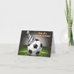 Voetbal met verjaardag pet confetti verjaardag kaart