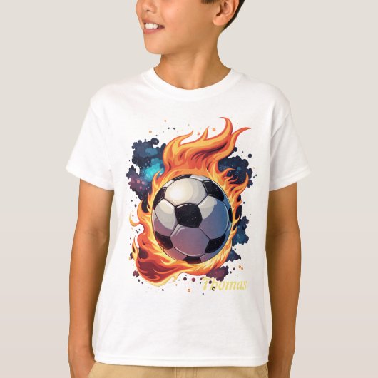Voetbal met vlammen. t-shirt (Voorkant)
