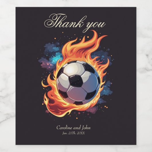 Voetbal met vlammen. wijn etiket (Enkel label)