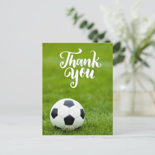 Voetbal met woord Dank u wel Briefkaart (Staand voorkant)