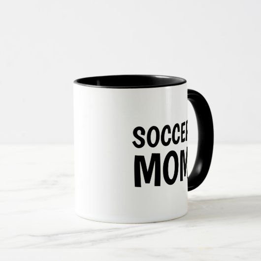 Voetbal Moeder, zwart wit Two-Tone Coffee Mok (Voorkant rechts)