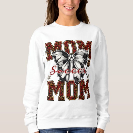 Voetbal Mom Leopard Print T-shirt met strik en blo (Voorkant)