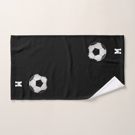 Voetbal & Monogram op zwart Bad Handdoek (Handdoek)