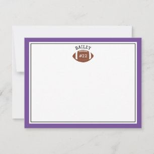 Voetbal naam & nummer paarse briefkaart
