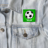 Voetbal; Neon Green Stripes Vierkante Button 5,1 Cm (In situ)