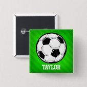 Voetbal; Neon Green Stripes Vierkante Button 5,1 Cm (Voorkant /achterkant)