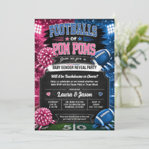 Voetbal of Pom Poms Feest Uitnodiging, Geslacht On Kaart
