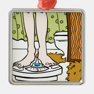 Voetbal op Bathroom Scale Cartoon Metalen Ornament