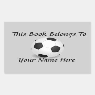 Voetbal op grijze bal boek naamplaat rechthoekige sticker