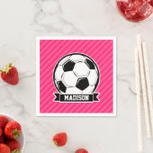 Voetbal op Neon Pink Stripes Servetten (Insitu)