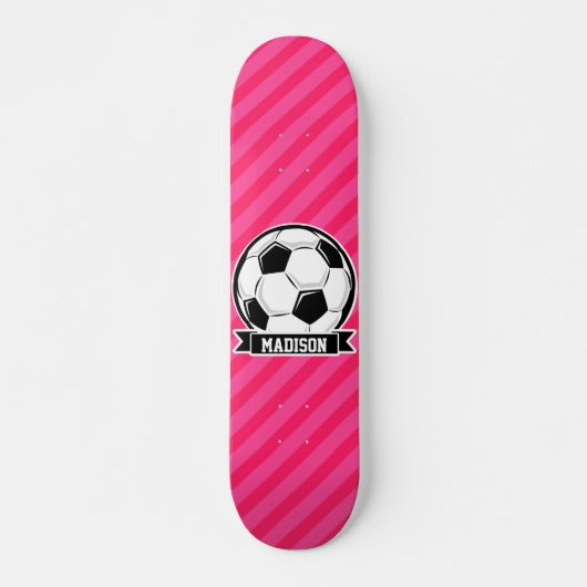 Voetbal op Neon Pink Stripes Skateboard (Voorkant)