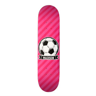 Voetbal op Neon Pink Stripes Skateboard