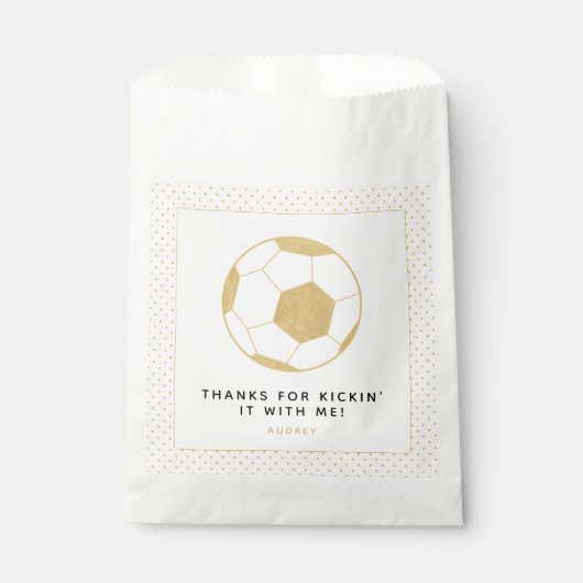 Voetbal Party Custom Favor Bag Goud en Wit Bedankzakje (Voorkant)