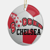 Voetbal personaliseren | Donkerrood Keramisch Ornament (Links)