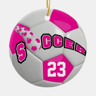 Voetbal personaliseren Roze warme roze Keramisch Ornament