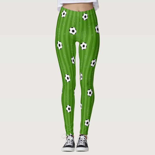 Voetbal Pitch Footballs op Green Grass Pattern Leggings (Voorkant)