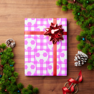 Voetbal Plaid Pattern in wit en roze Cadeaupapier