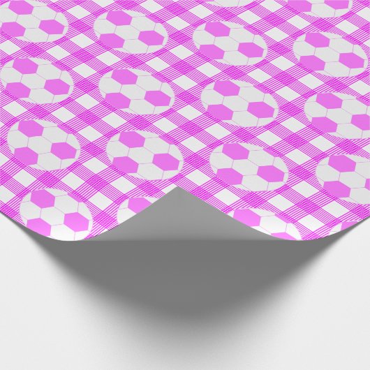 Voetbal Plaid Pattern in wit en roze Cadeaupapier (Hoek)