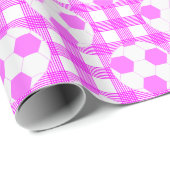 Voetbal Plaid Pattern in wit en roze Cadeaupapier (Rol Hoek)
