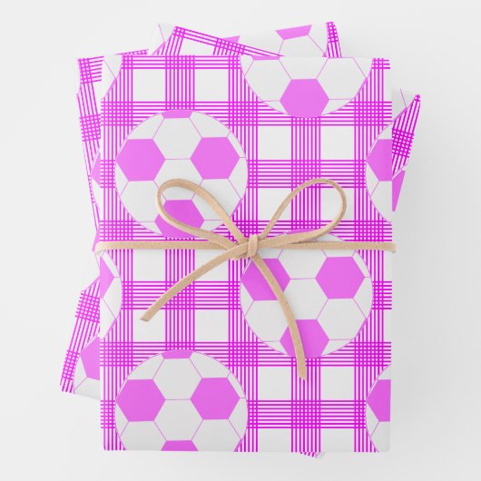 Voetbal Plaid Pattern in wit en roze Inpakpapier Vel (In situ)