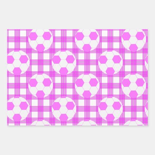 Voetbal Plaid Pattern in wit en roze Inpakpapier Vel (Voorkant)