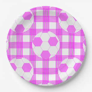 Voetbal Plaid Pattern in wit en roze Papieren Bordje