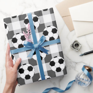 Voetbal Plaid Pattern in zwart wit en grijs Cadeaupapier