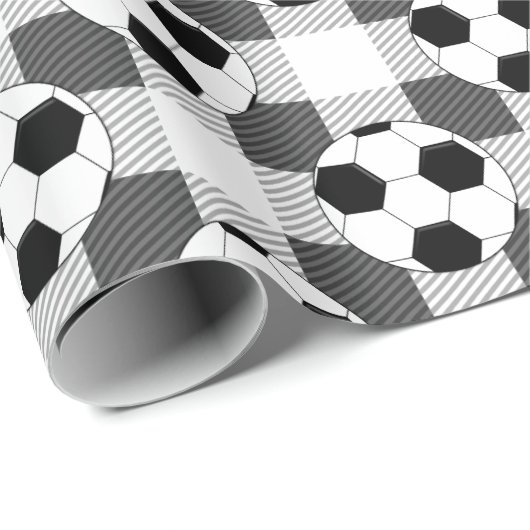 Voetbal Plaid Pattern in zwart wit en grijs Cadeaupapier (Rol Hoek)