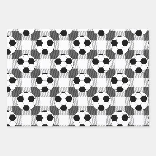 Voetbal Plaid Pattern in zwart wit en grijs Inpakpapier Vel (Voorkant)