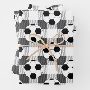 Voetbal Plaid Pattern in zwart wit en grijs Inpakpapier Vel