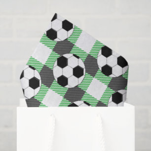 Voetbal Plaid Pattern In Zwart Wit En Groen Tissuepapier