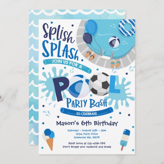 Voetbal Pool Splish Splash Pool Birthday Kaart (Voorkant / Achterkant)