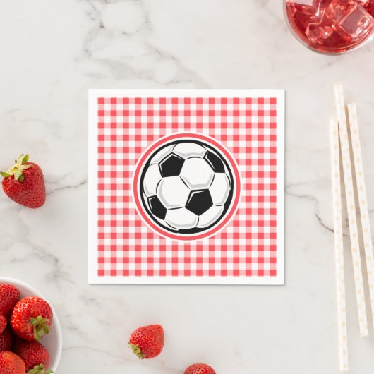 Voetbal; rode en witte gingham servetten (Insitu)