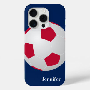 Voetbal, rood, wit en blauw, naam iPhone 15 pro case