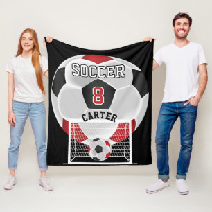 Voetbal - Rood, wit en zwart Fleece Deken