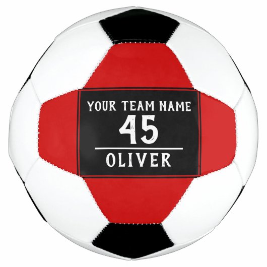 Voetbal rood zwart met teamnaam nummer (Voorkant)