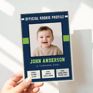 Voetbal Rookie Profiel Baby 1e Verjaardag Foto Kaart