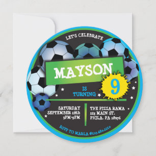 VOETBAL ROUND Blue Birthday Party Invitation Kaart