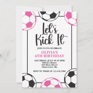 Voetbal Roze en Zwarte Verjaardag Kaart