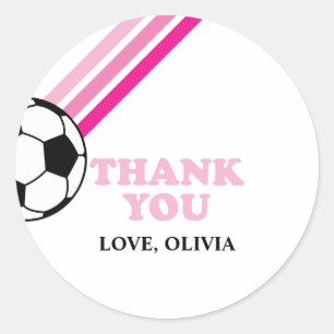 Voetbal roze strepen dank u verjaardag ronde sticker